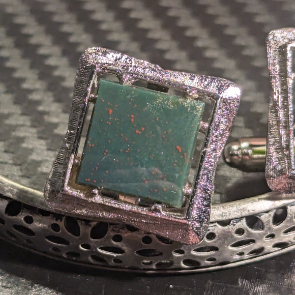 Anson Sterling Jasper Cufflinks and Tie Pin - Picture 2 of 6